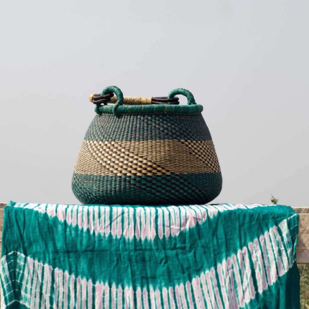 "Zoore Check Check Peacock Pattern Basket" - Decorative Storage in multicolor by AKETEKETE