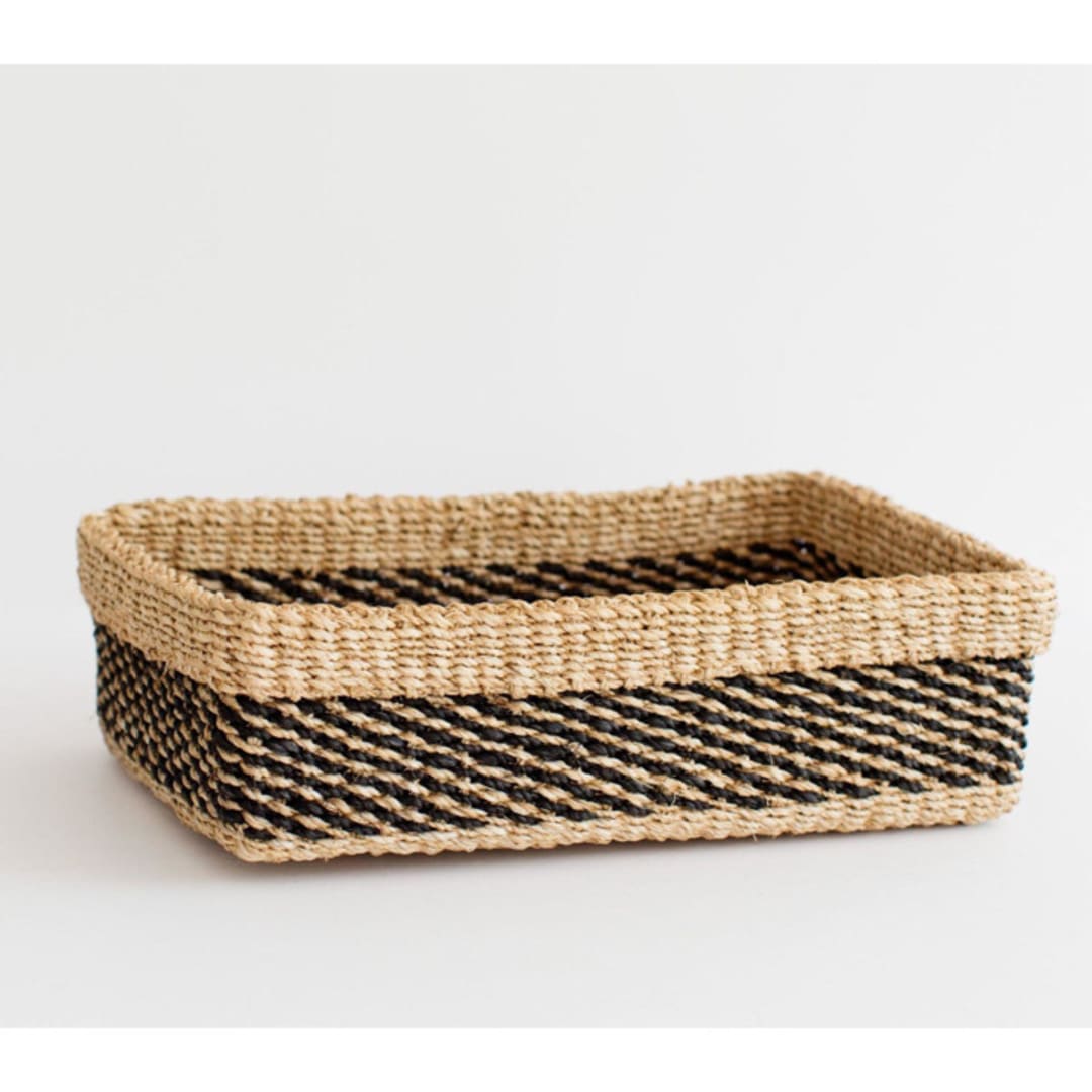 "Woven Catchall Storage Tray | Stripe Noir" - Decorative Storage in black by Jennifer Abelev