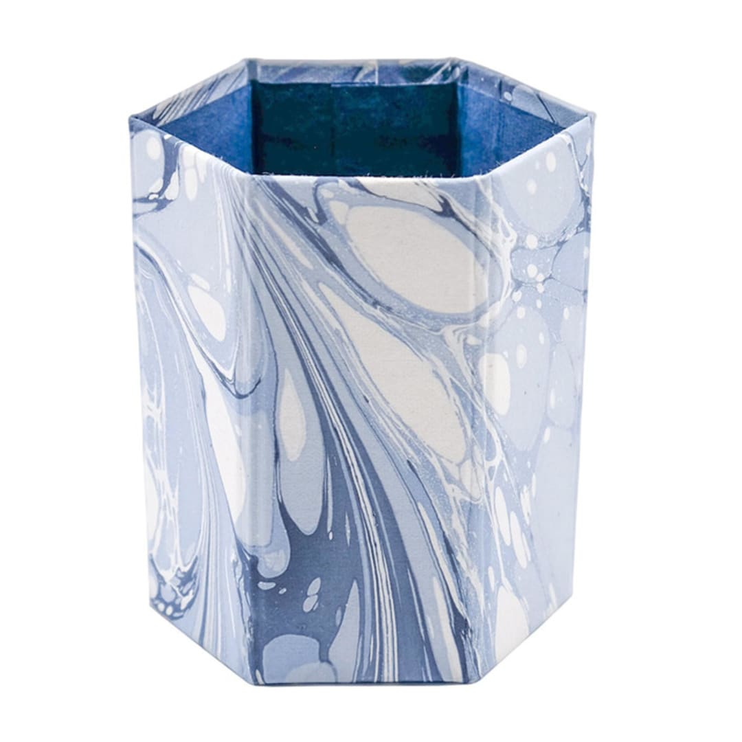 "Hand-Marbled Pencil Holder Organizer in Ocean Wave" - Decorative Storage in blue by Inner Child