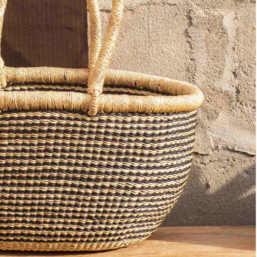 "Market Black/Natural Stripe Basket" - Decorative Storage in natural by AKETEKETE