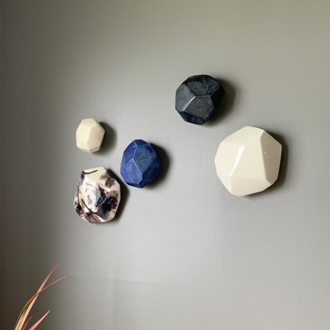 "5 Geo Wall Stones in White, Azul, and Nebula" - Original Sculpture in multicolor by Lauren Herzak Bauman