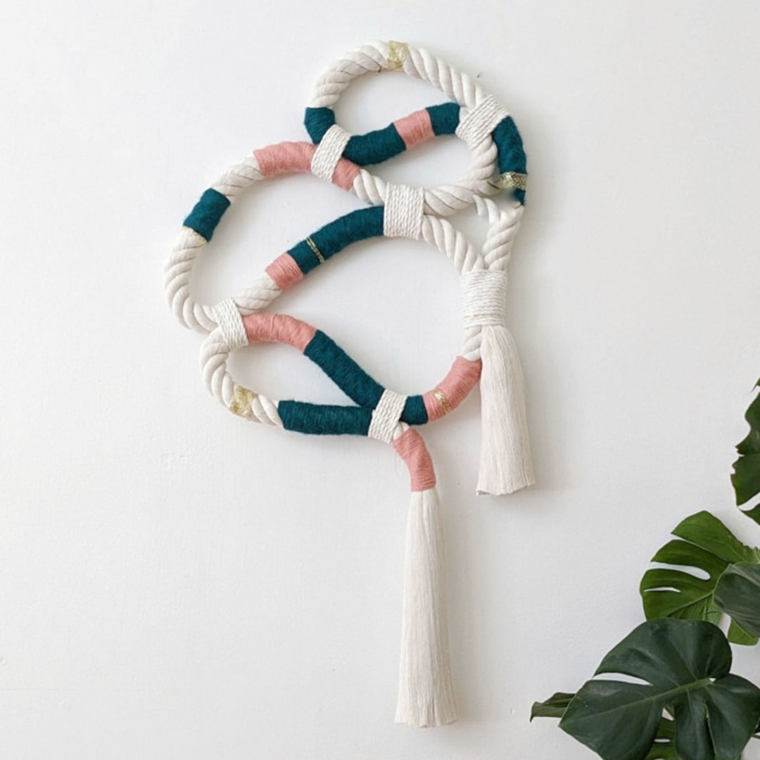 "Eclectic Rope Sculpture with Golden Details, "Noble"" - Original Sculpture in multicolorassorted-colors by Damaris Kovach