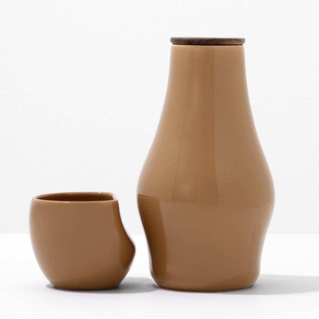 "Elegant Carafe and Cup Set - Tan" - Glassware in brown by Powered By People