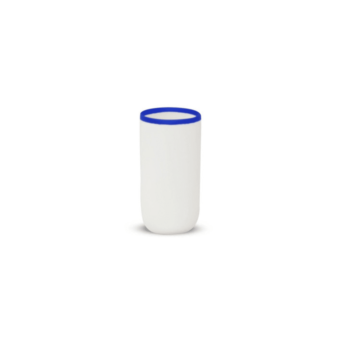"Ligne Tall Cup White With Cobalt Blue Rim" - Glassware in multicolor by Tina Frey