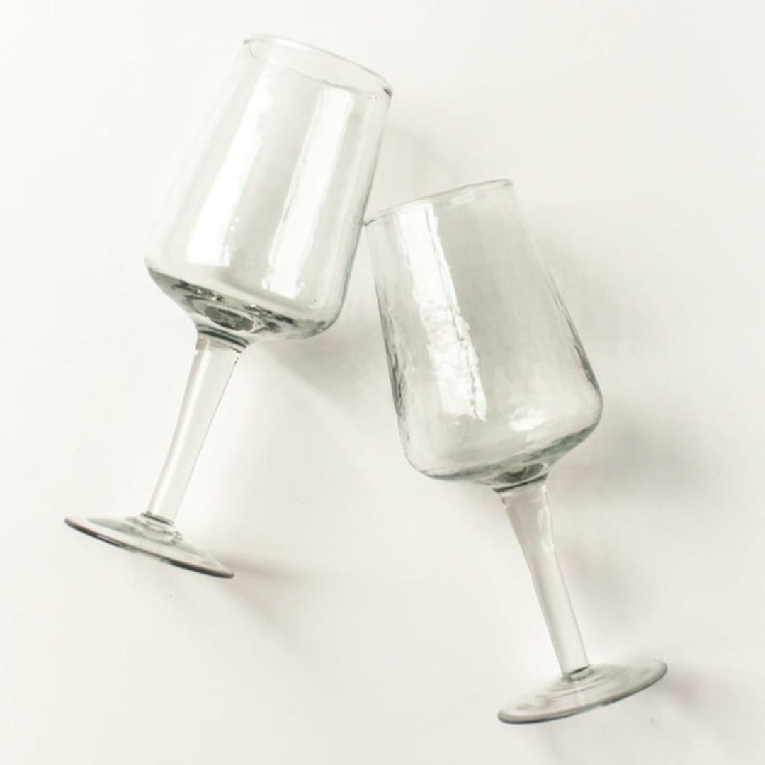 "Handcrafted Clear Hammered Wine Glasses - Set of 4 by Creative Women" - Glassware in clear by Powered By People