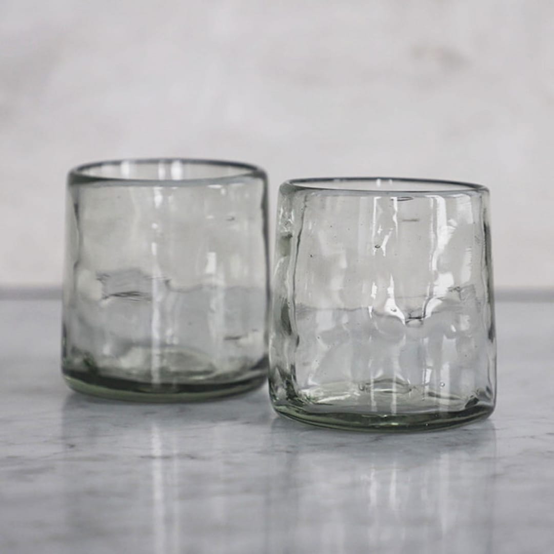 "Hand blown Rocks Glasses from Mexico - Set of 2" - Glassware in clear by Vanessa Sherwood