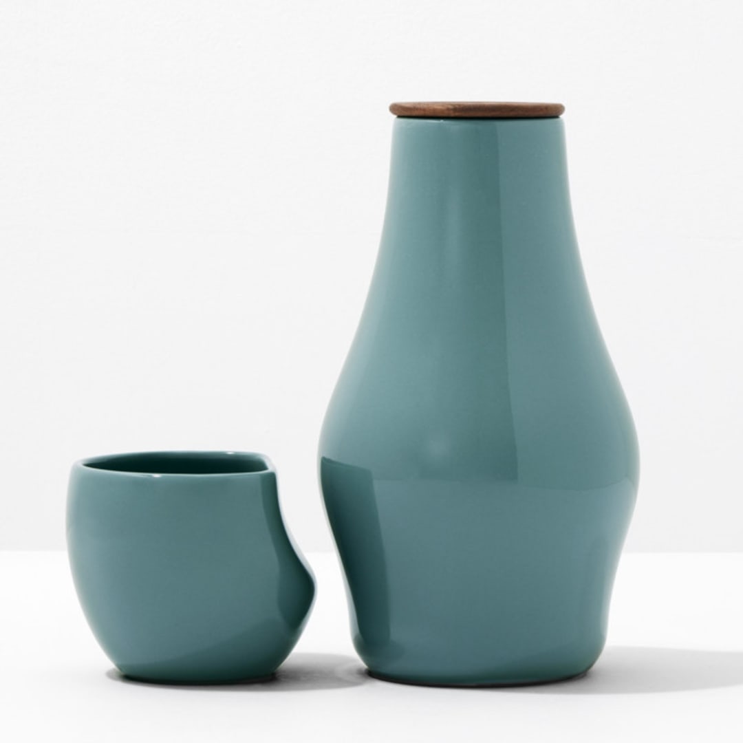 "Elegant Carafe and Cup Set - Jade" - Glassware in green by Powered By People