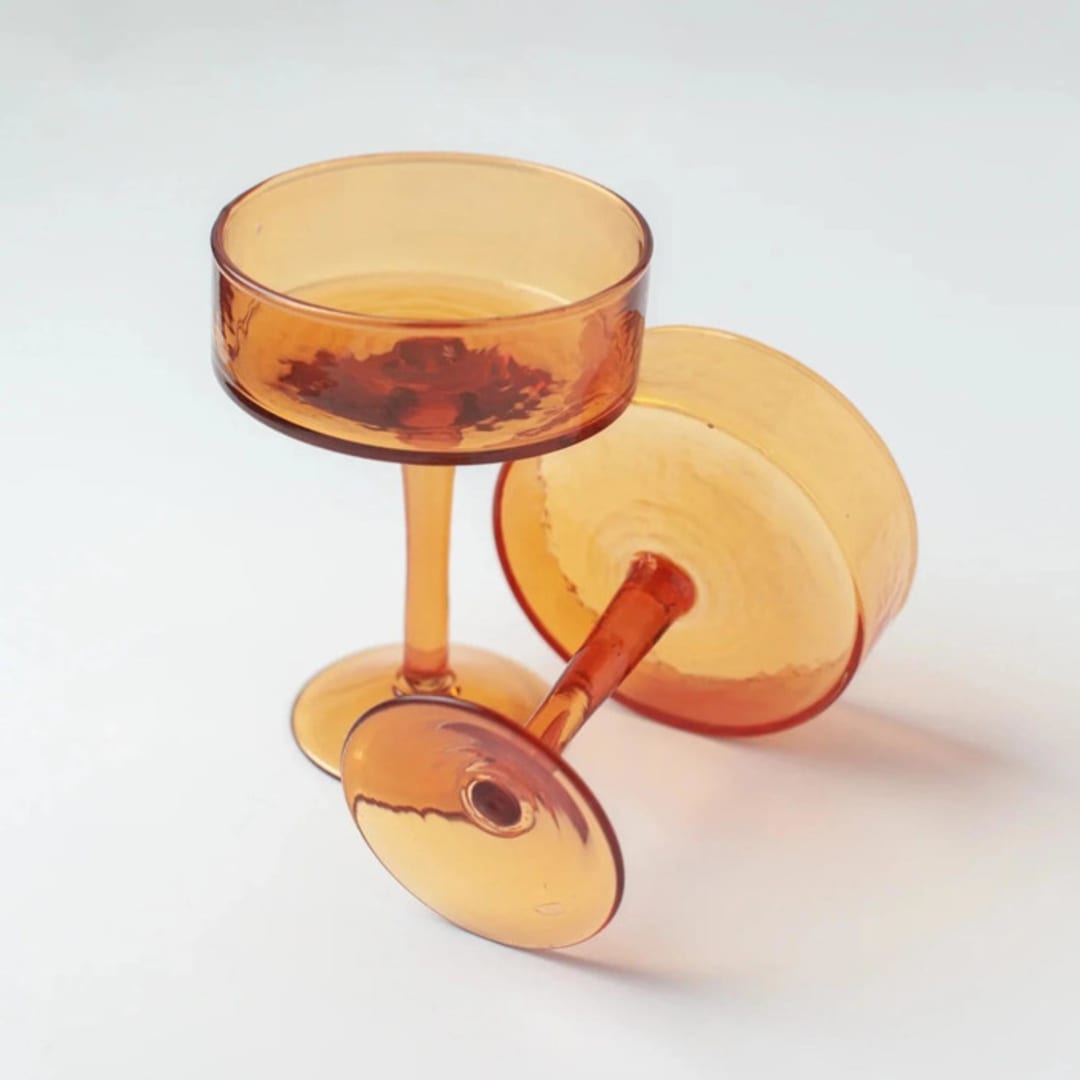 "Handblown Hammered Coupe Cocktail Glasses - Amber -  Set of 4" - Glassware in orange by Powered By People