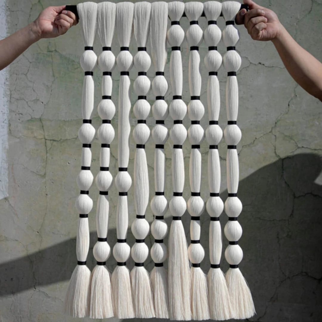 "Mitla Mini Tapestry" - Original Textile Art in white by Powered By People