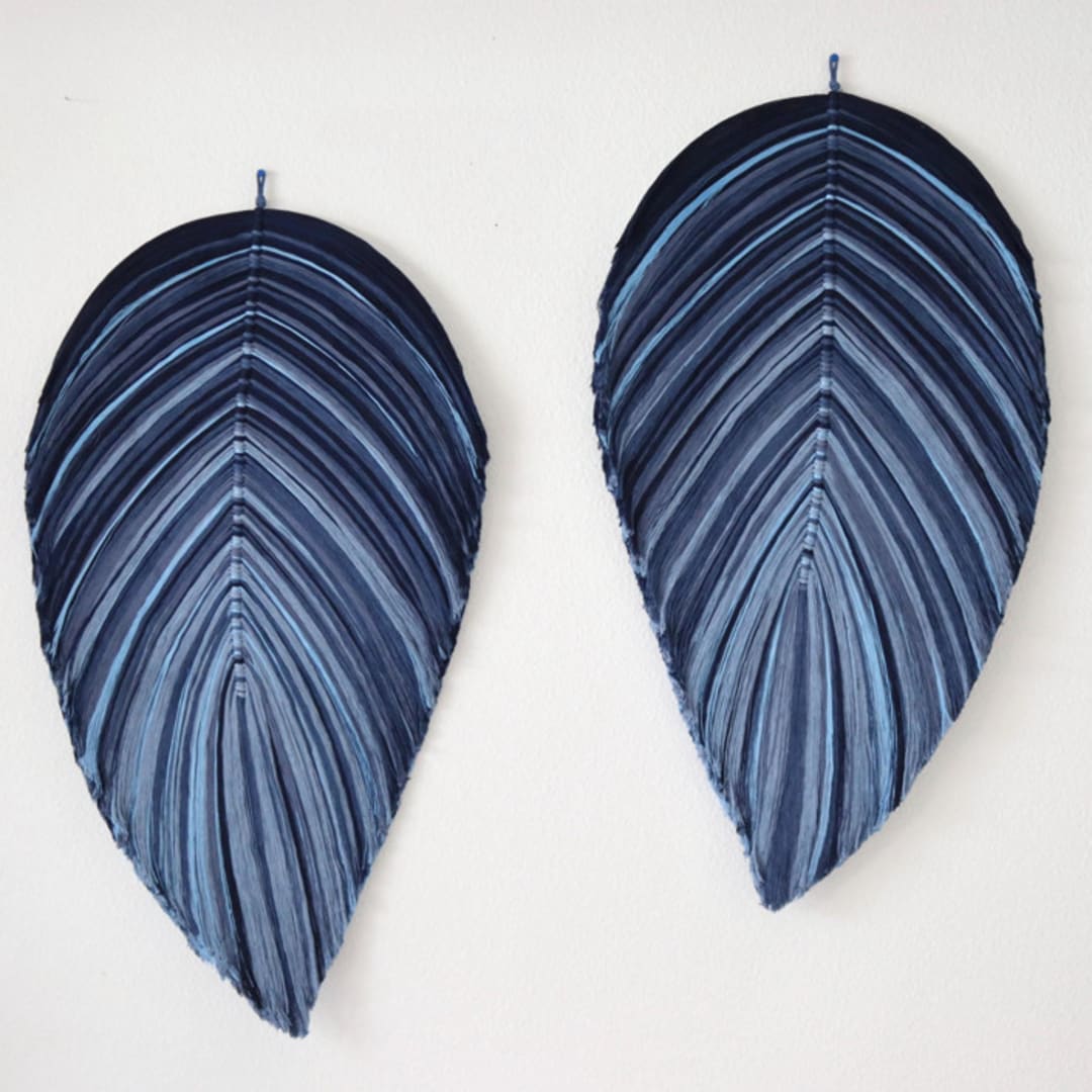 "Set of Shades of Blue leaves" - Original Textile Art in blue by Bharti Trivedi