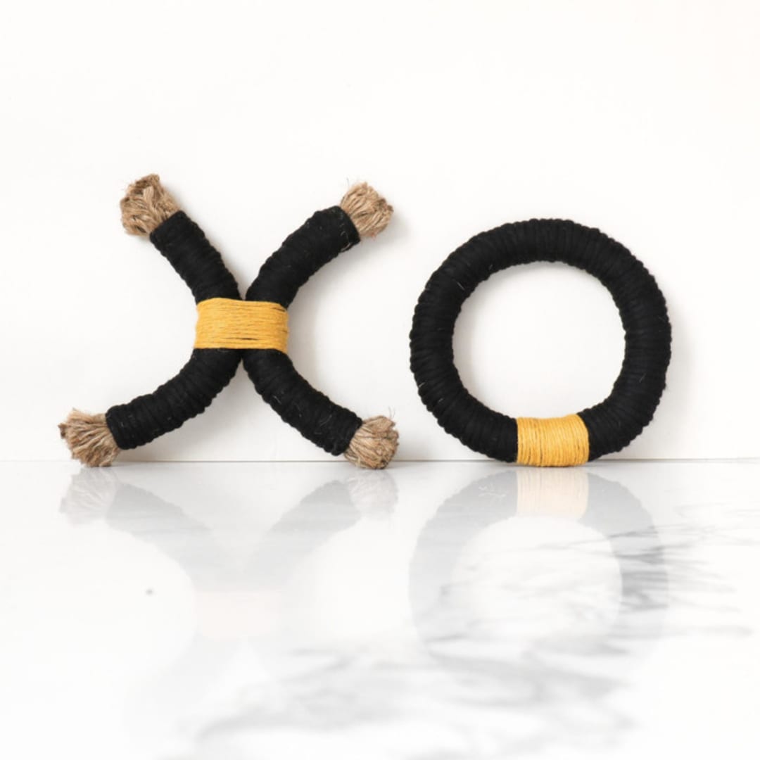 "XOXO Wall Decor" - Original Textile Art in yellow by Bharti Trivedi