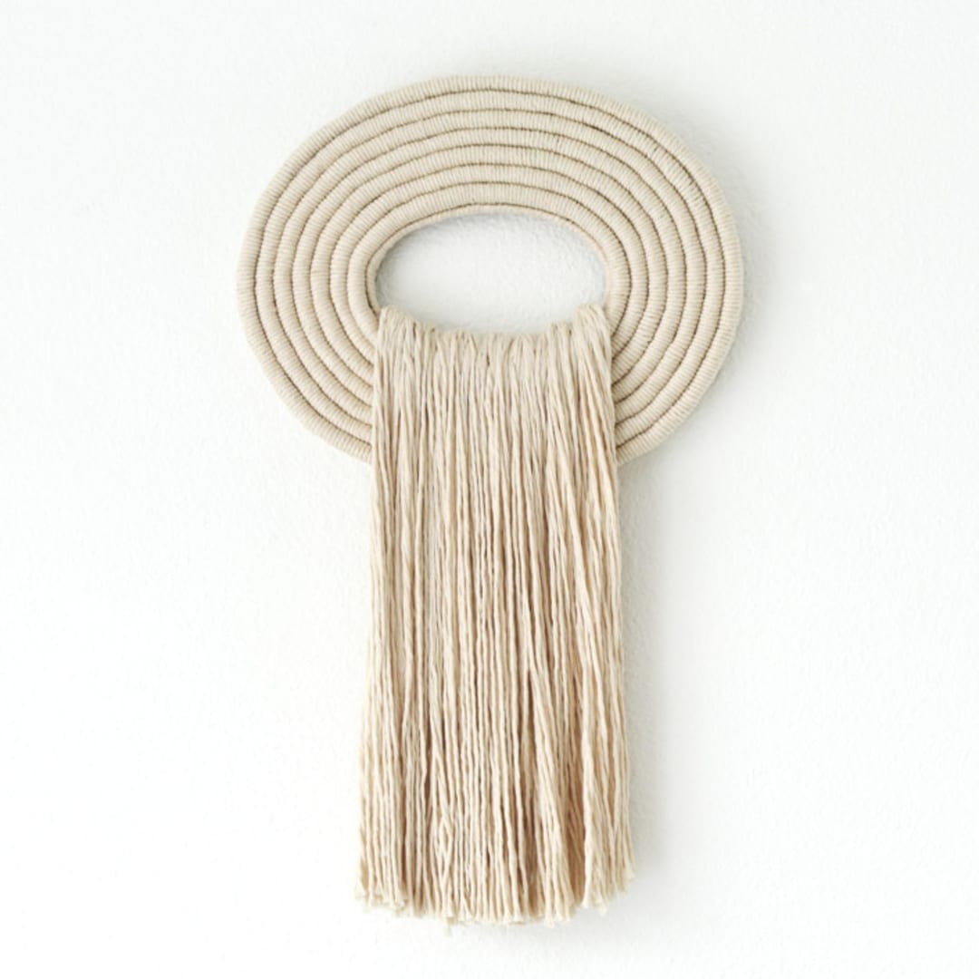 "Macrame wall hanging- Medium Ivory Crest" - Original Textile Art in natural by Bharti Trivedi