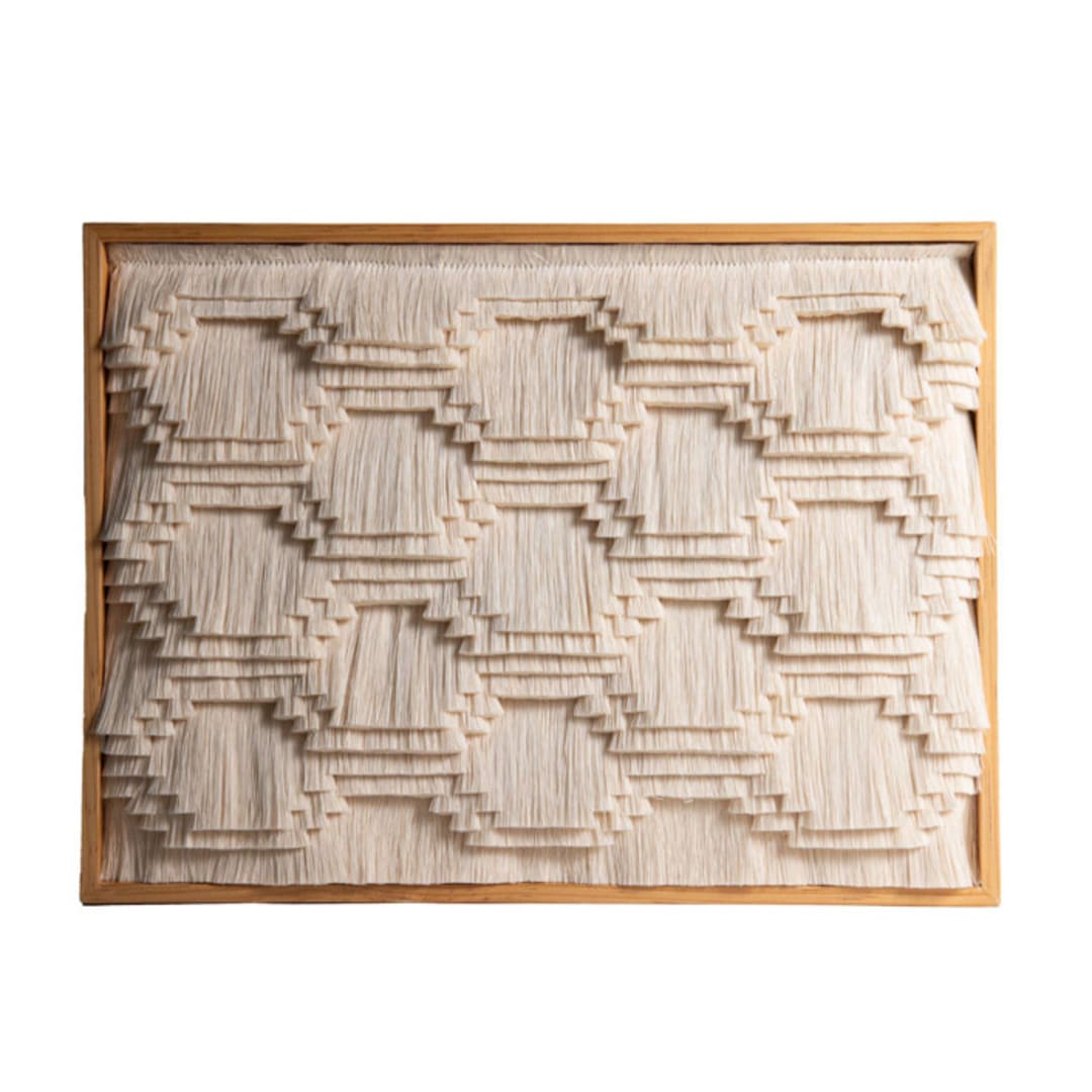 "Mictlan: Handcrafted Art Piece Inspired by Mixtec and Zapotec Cultures" - Original Textile Art in beige by Powered By People