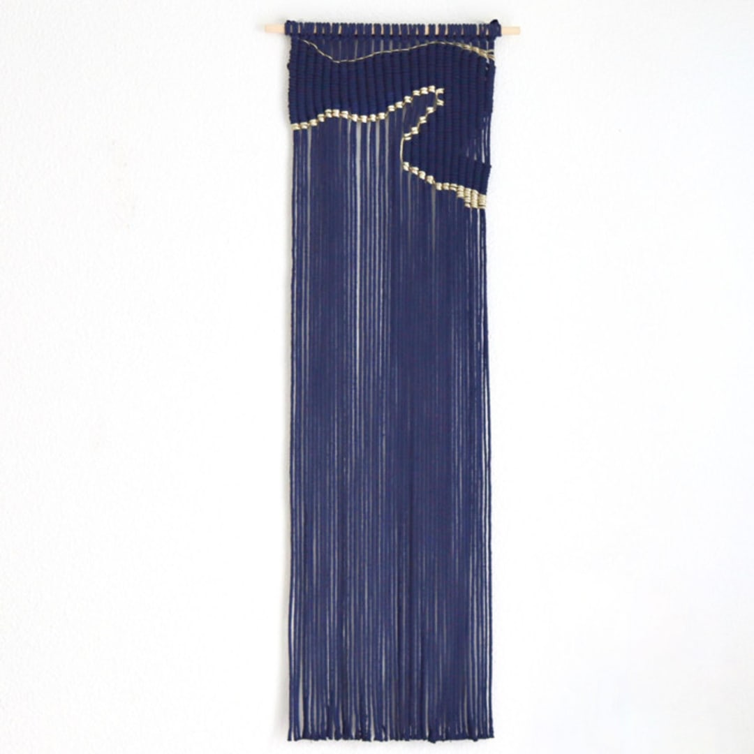 "Fiber Art Wall hanging - Crescent Bay" - Original Textile Art in blue by Bharti Trivedi