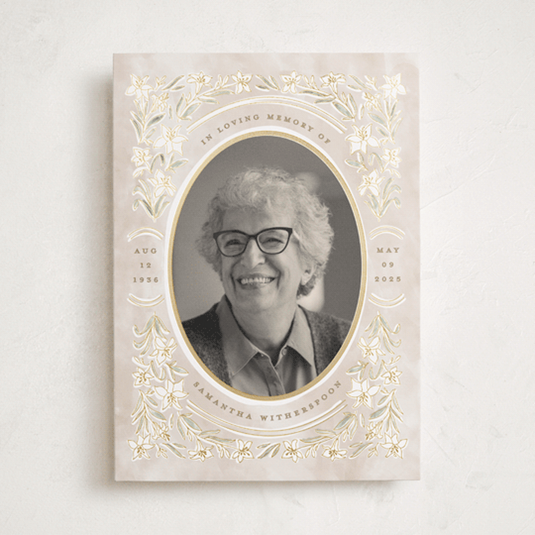 "Floral Tribute" - Foil Press Memorial Cards in Almond by Creo Study - Front