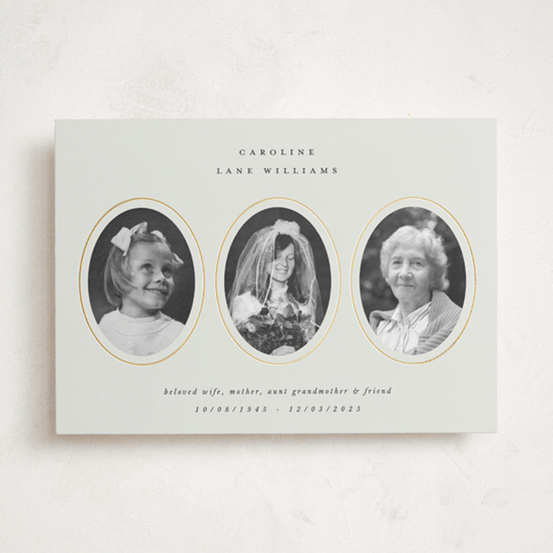 "Vignette" - Foil Press Memorial Cards in Pearl by Kelly Watkins - Front