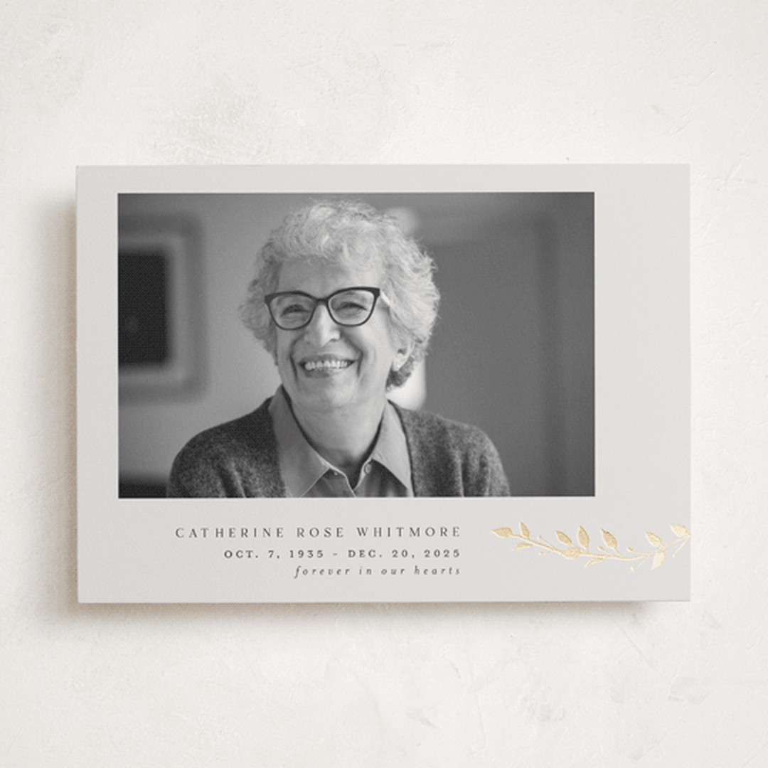 "Everleaf Tribute" - Foil Press Memorial Cards in Pearl by Ana de Sousa - Front