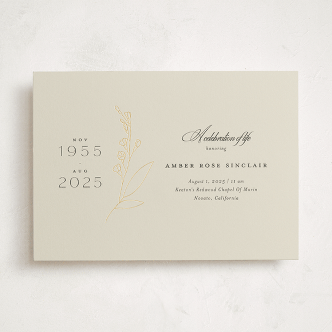 "A Life Remembered" - Foil Press Memorial Cards in Vanilla by Joyce Pinheiro - Front