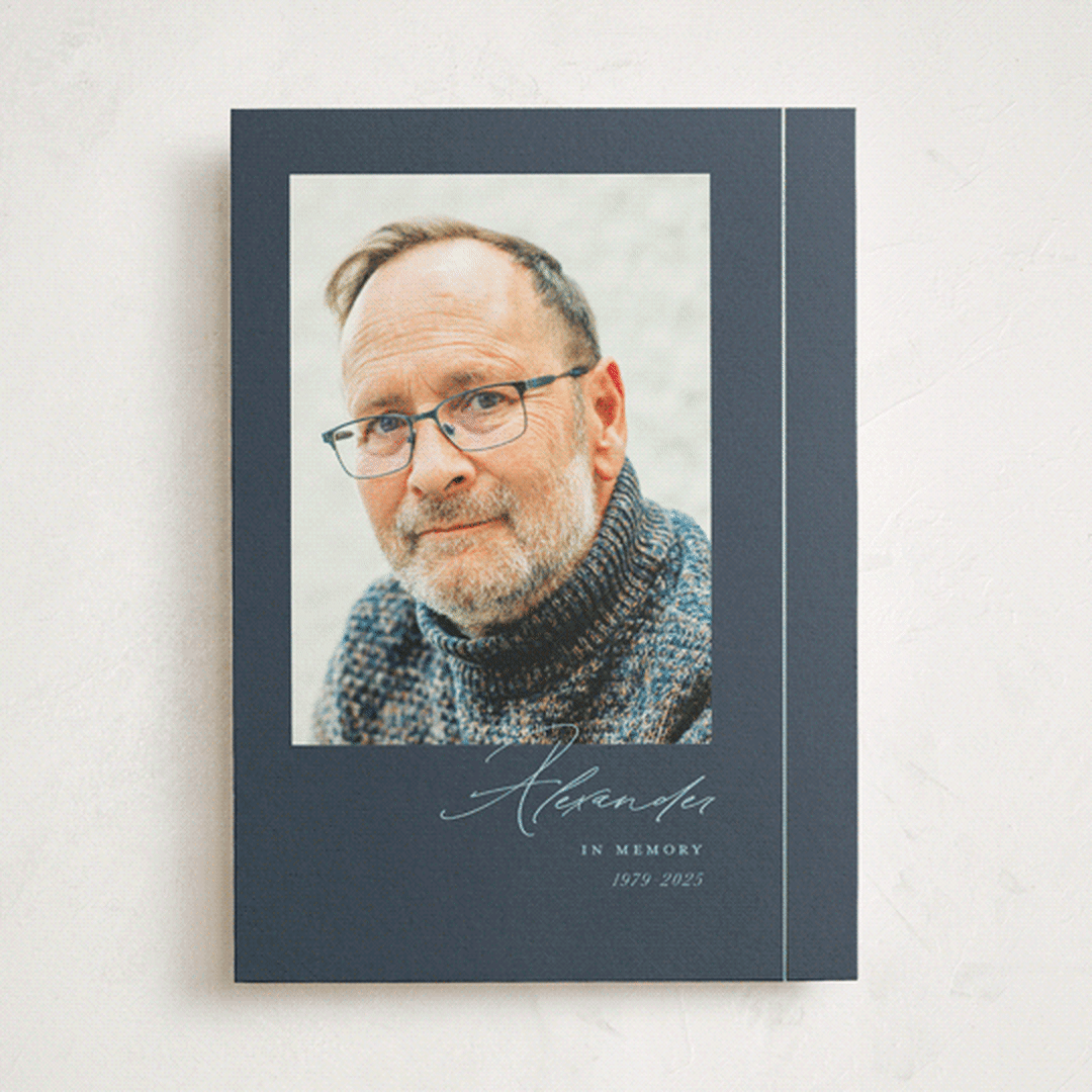 "Minimally Stated" - Foil Press Memorial Cards in Marine by Christie Garcia - Front