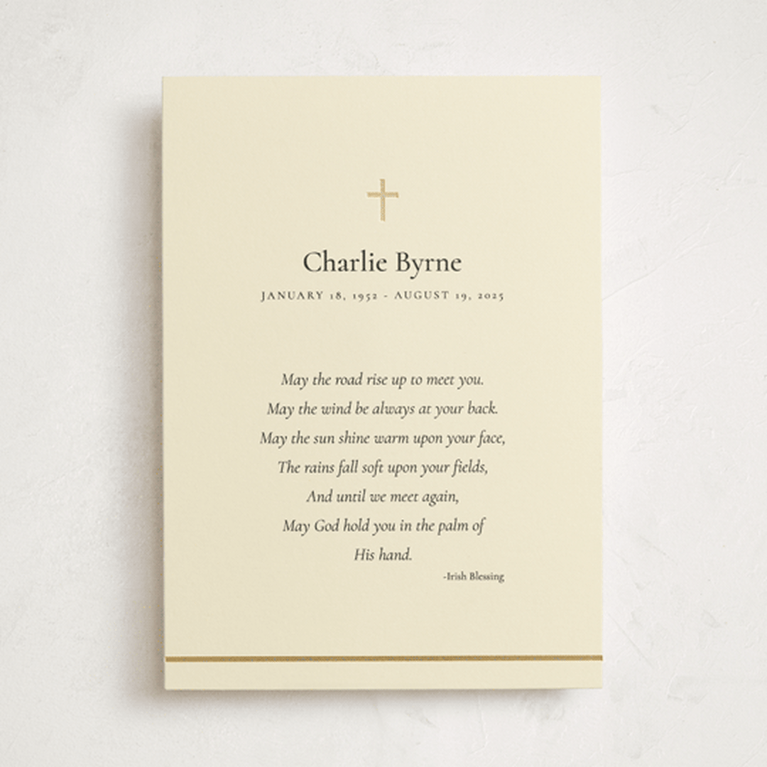 "Cross and Verse" - Foil Press Memorial Cards in Creme by mo kelley - Front
