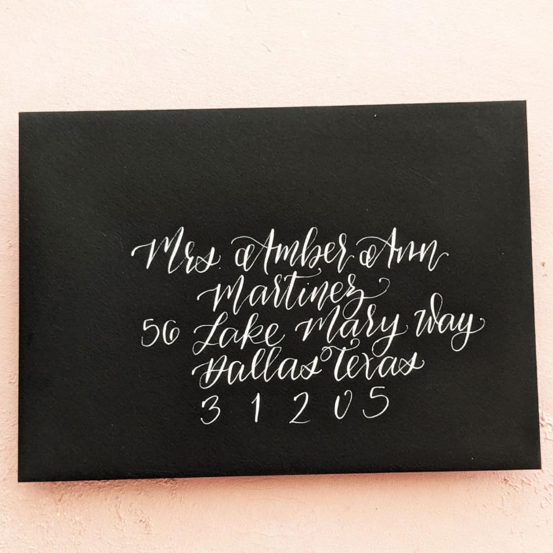 Custom Calligraphy Envelope Addressing - Black Envelope with White Calligraphy