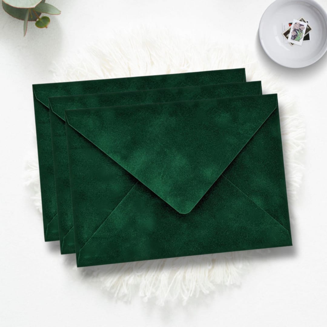 "A7 Green Velvet Envelopes (Set of 10)" - Envelopes in green by Caroline Russo