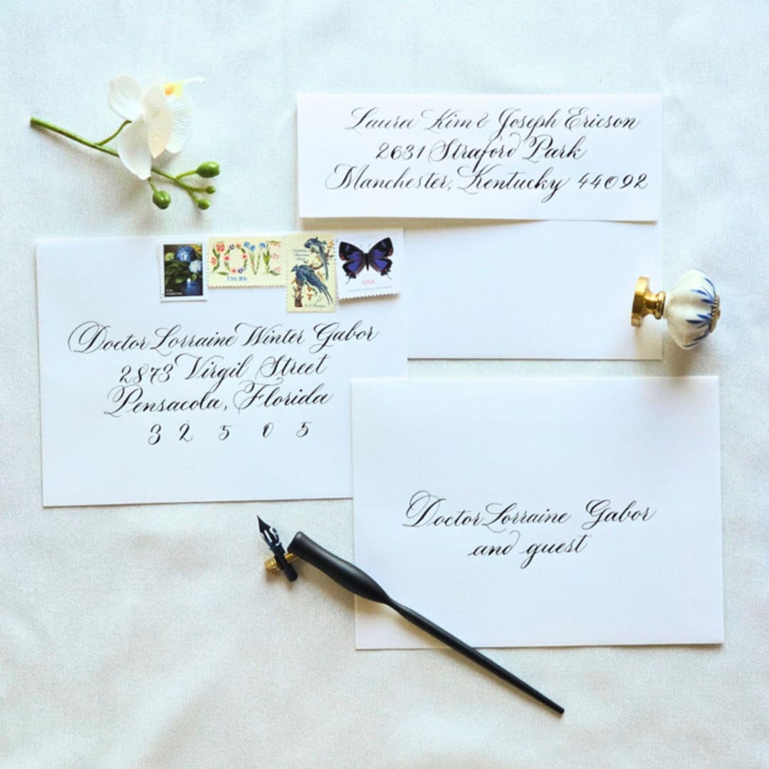 "Custom Calligraphy Envelope Addressing- Calligraphy Services Only- Recipient Addressing with Return Address and Inner Envelope Names" - Envelopes in multicolor by Inkspiringletters