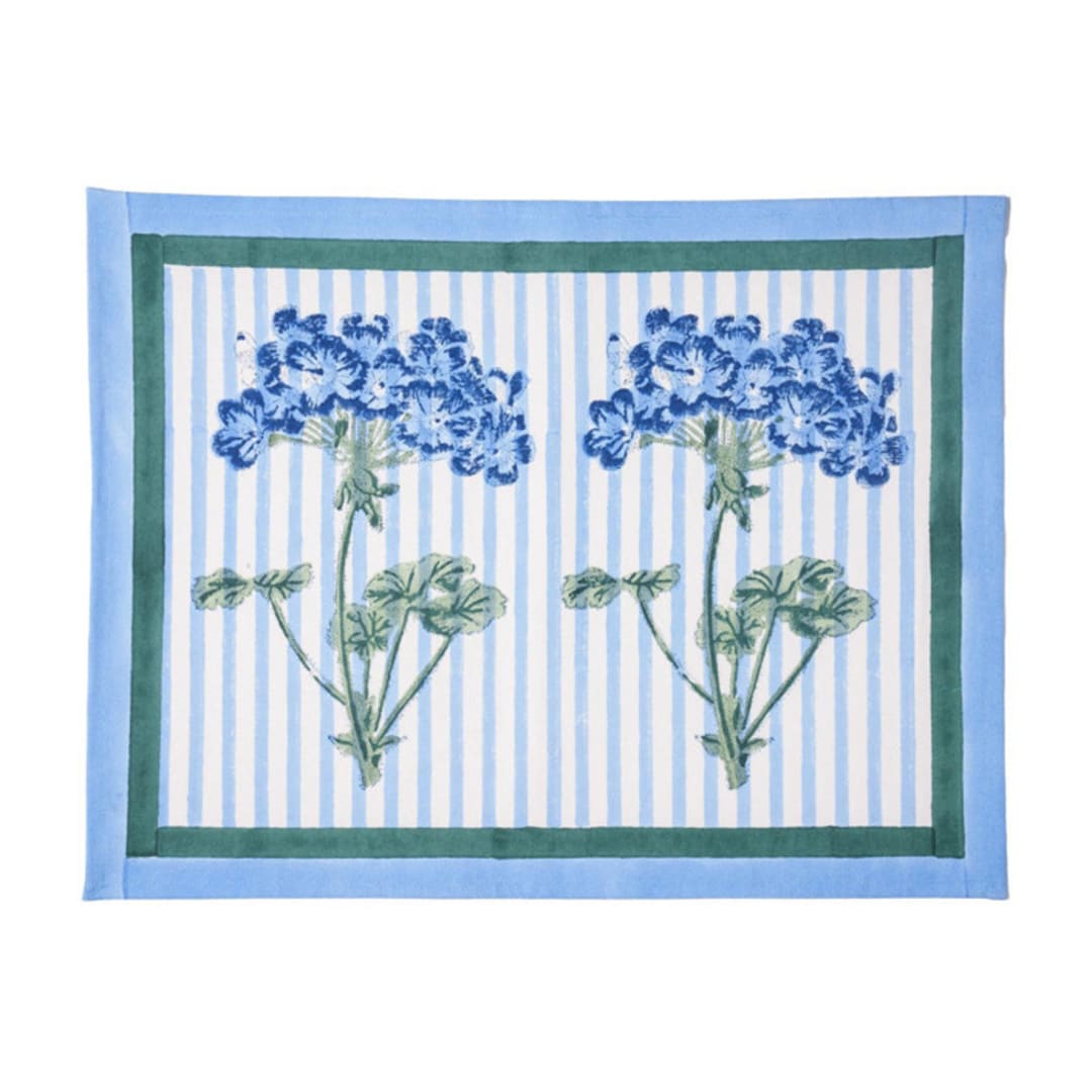 "Blue Hydrangea Blockprint Placemat" - Placemats in blue by Inner Child