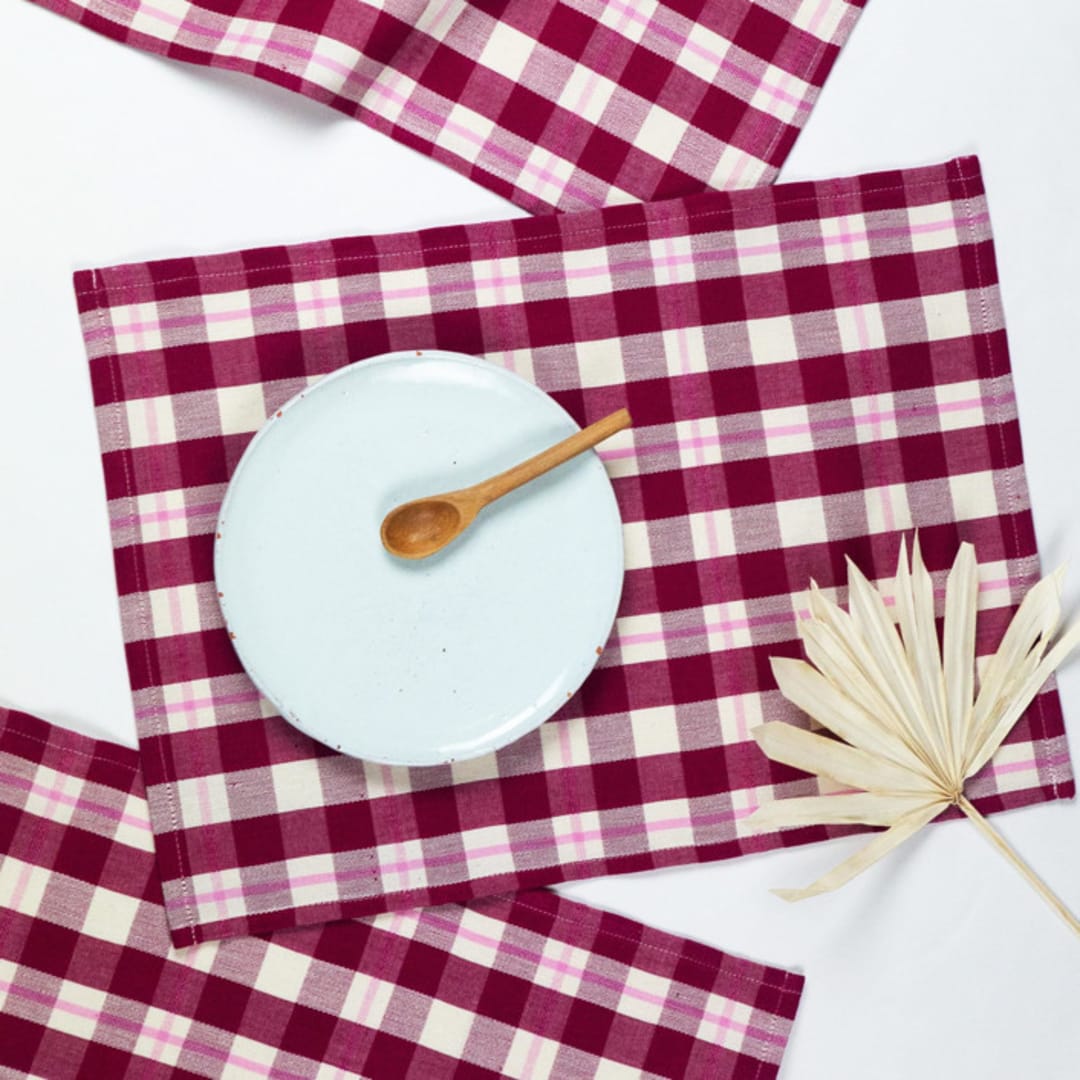 "Abigail Plaid Handwoven Cotton Placemats, Set of 4" - Placemats in red by Archive New York