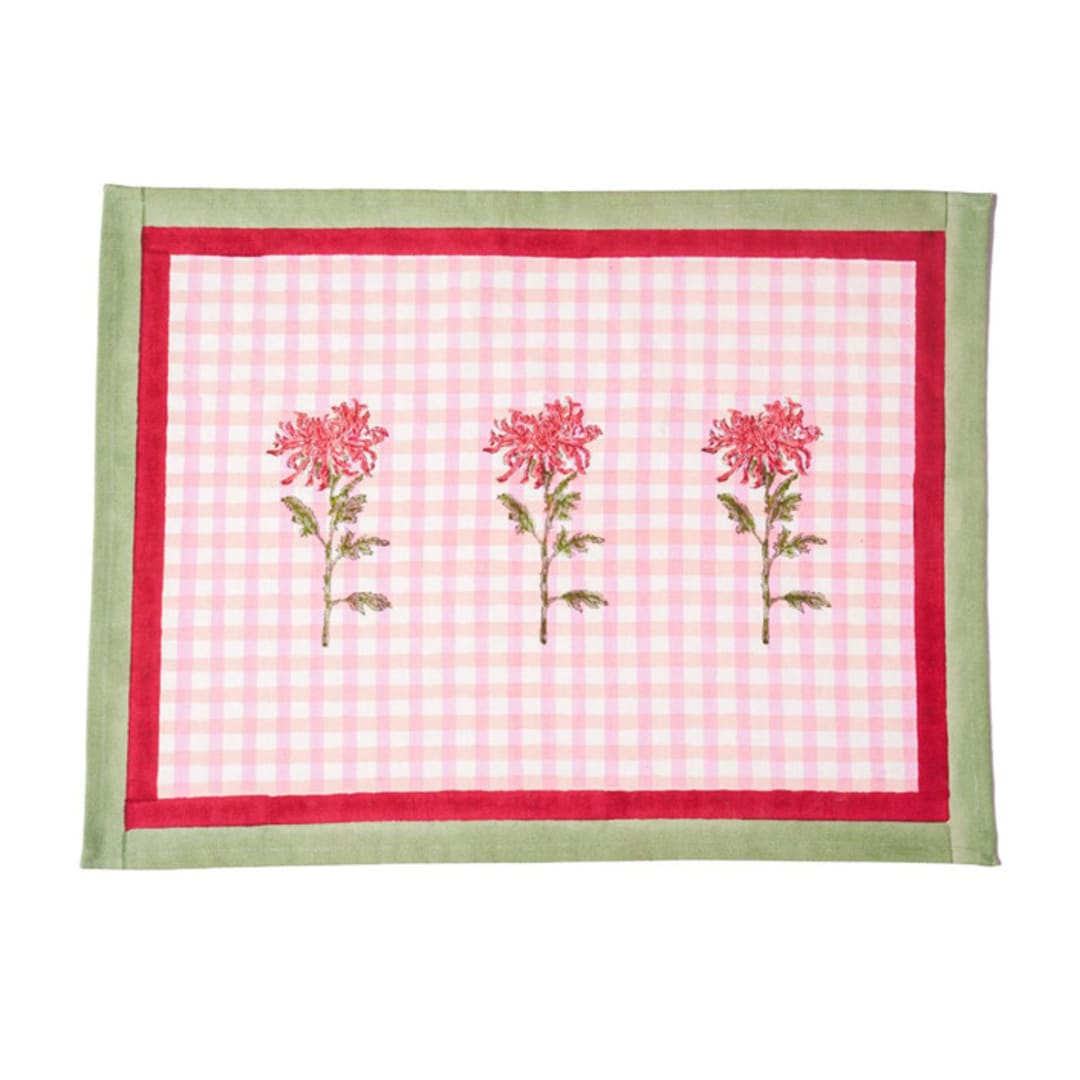 "Dahlia Gingham Blockprint Placemat" - Placemats in pink by Michelle Pham