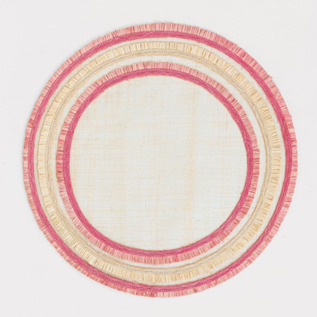 "Ruffle edge straw placemat, pink, set of four" - Placemats in pink by Joanna Buchanan
