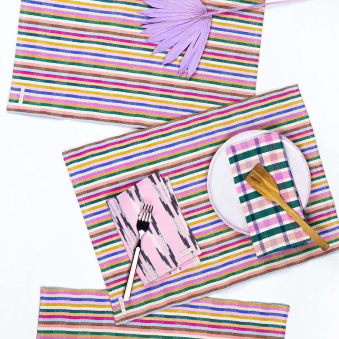 "Valentina Rainbow Striped Handwoven Cotton Placemats, Set of 4" - Placemats in multicolorassorted-colors by Archive New York