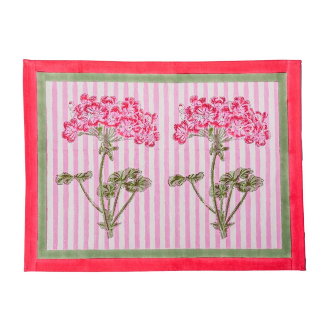 "Pink Hydrangea Blockprint Placemat" - Placemats in pink by Michelle Pham