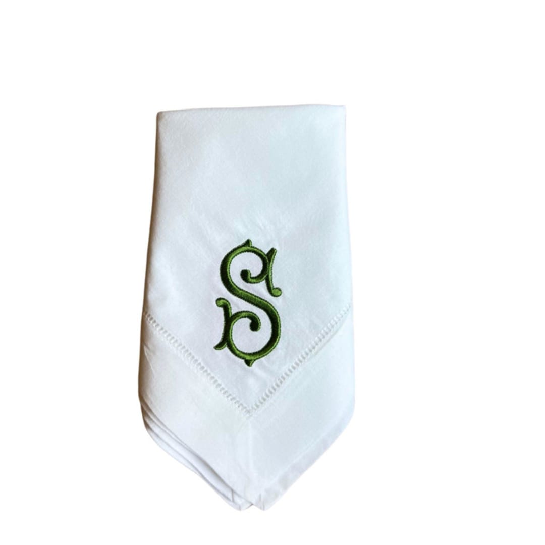 "Embroidered Dinner Napkins with Single Initial Classic Monogram - Set of 4" - Napkins in white by Virginia Marcello