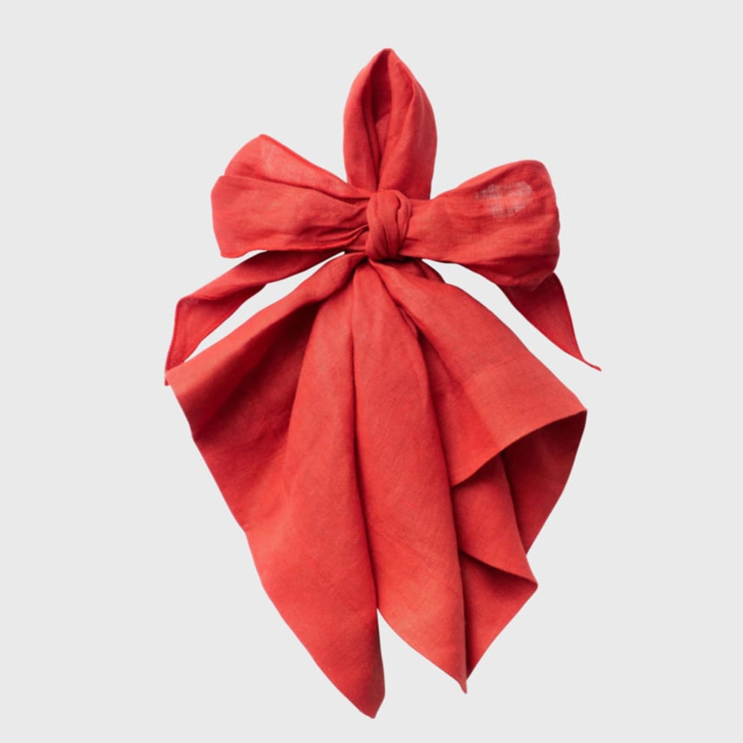 "Bow linen napkin, berry, set of two" - Napkins in red by Joanna Buchanan
