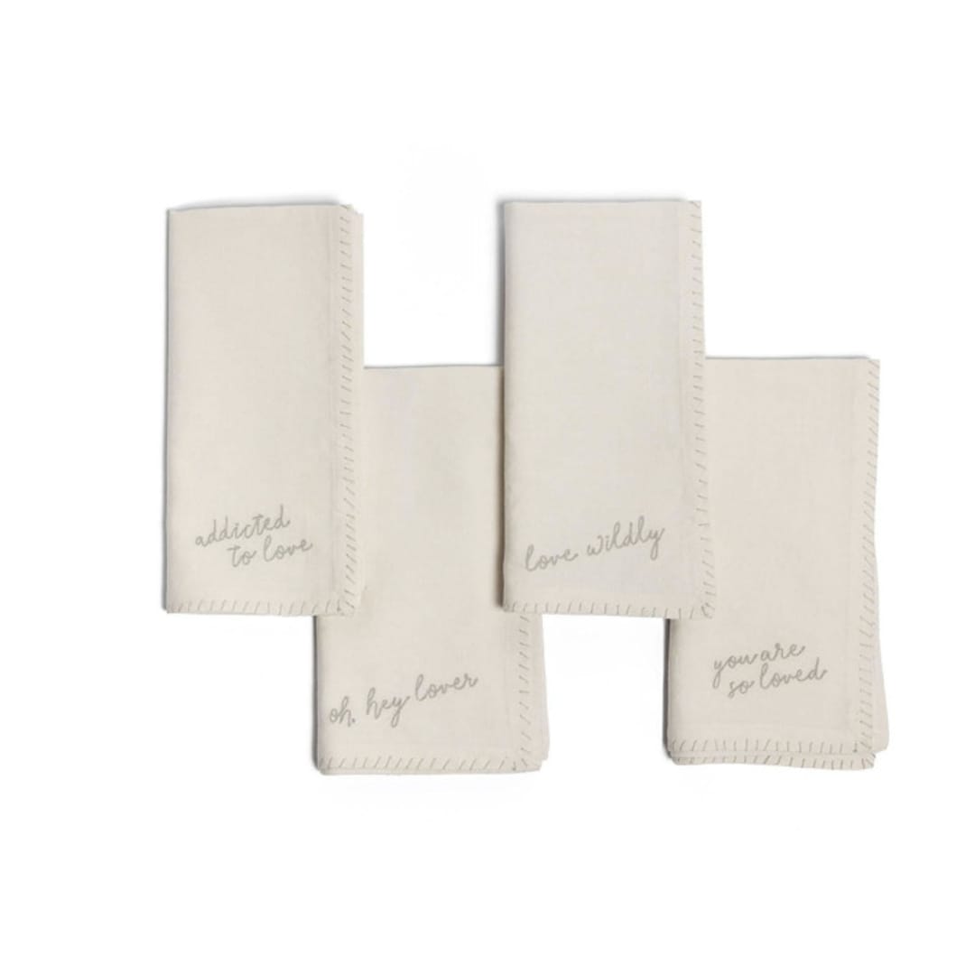"Love Notes Embroidered Napkins, Set of Four" - Napkins in multicolor by REVELRY by Purvi Padia