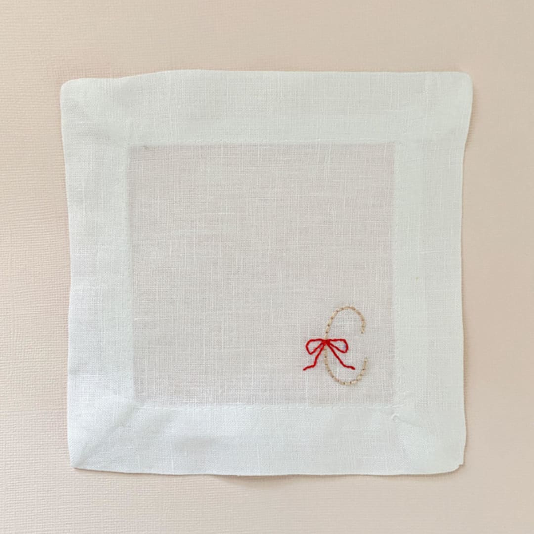 "Personalize Ribbon Letter Cocktail Napkins - Set of 4" - Napkins in white by Jessica Penley