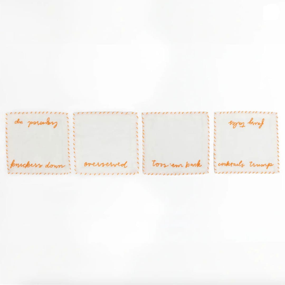 "Liquored Up Cocktail Napkins, Set of Four" - Napkins in multicolor by REVELRY by Purvi Padia