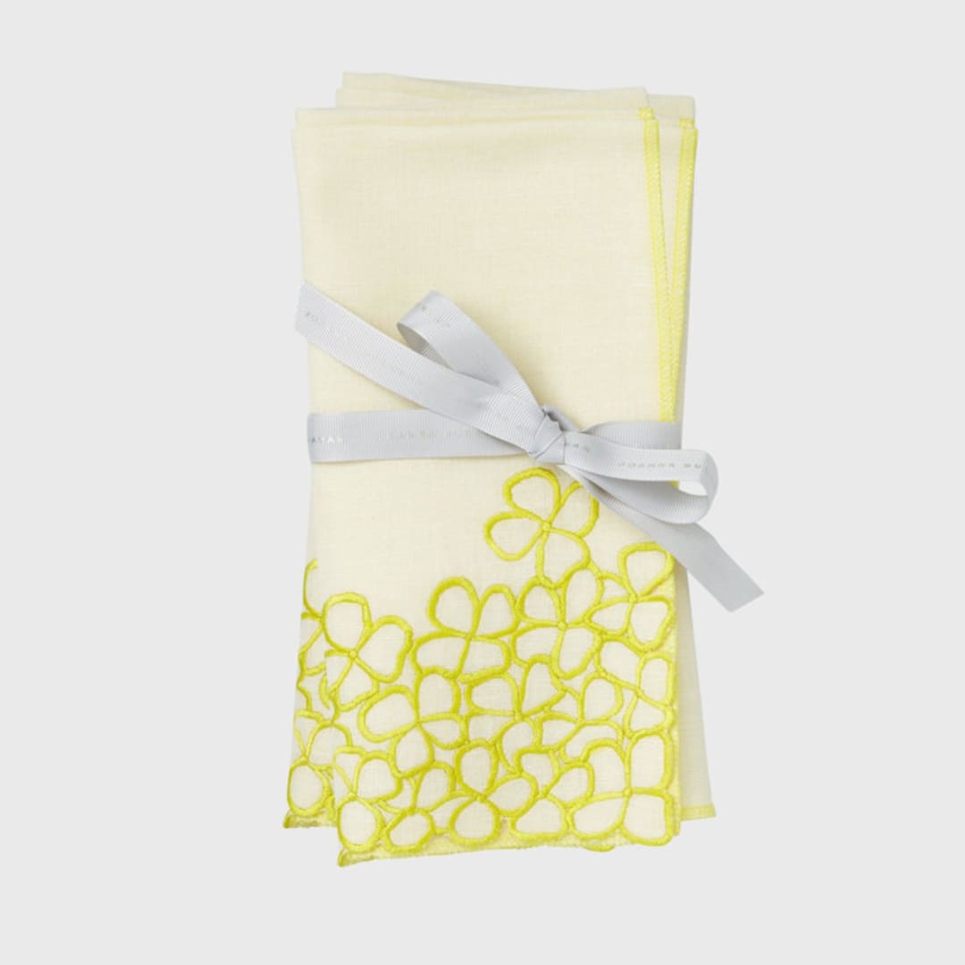 "Hydrangea dinner napkins, citrus, set of two" - Napkins in yellow by Joanna Buchanan