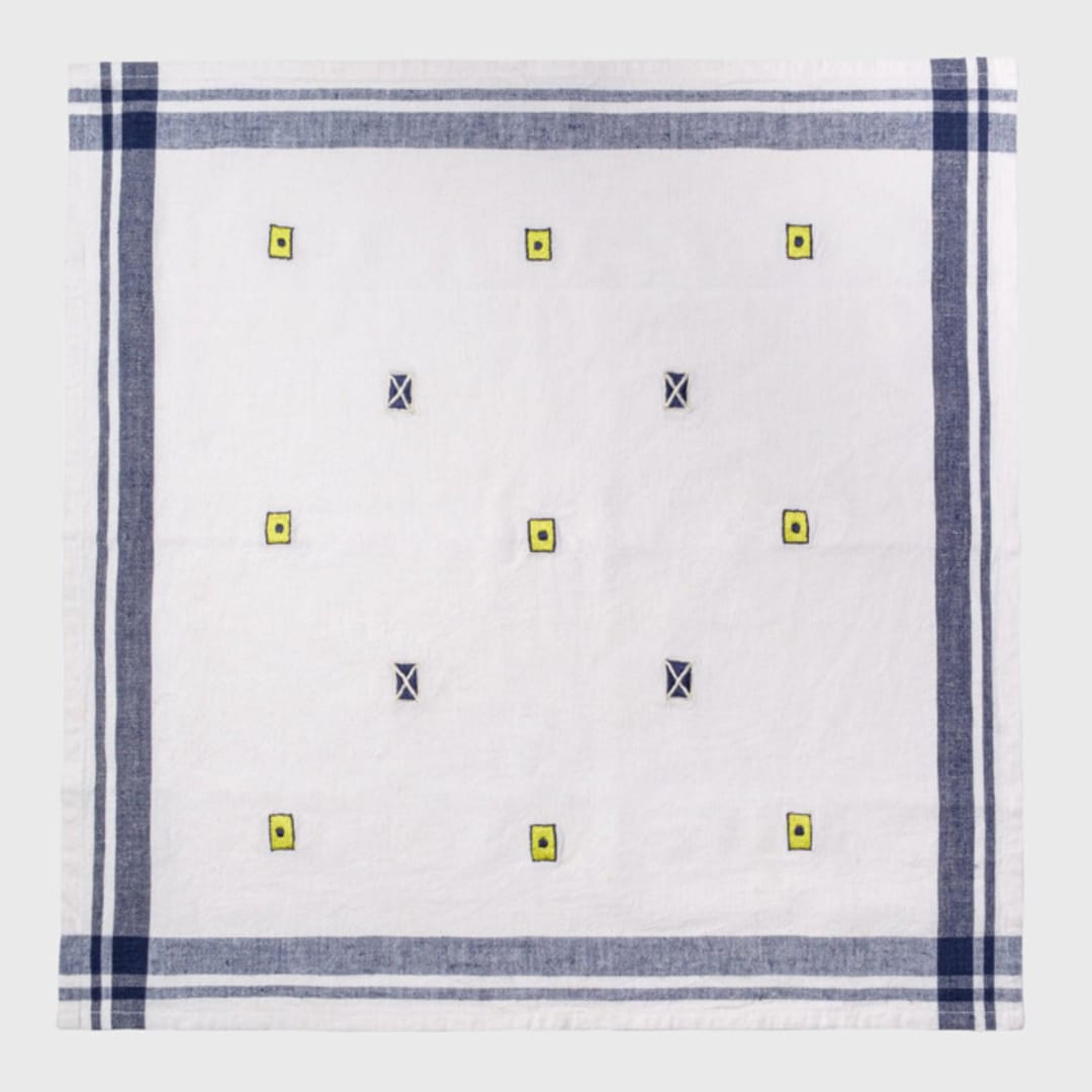 "Nautical embroidered dinner napkin, cream, set of four" - Napkins in multicolor by Joanna Buchanan