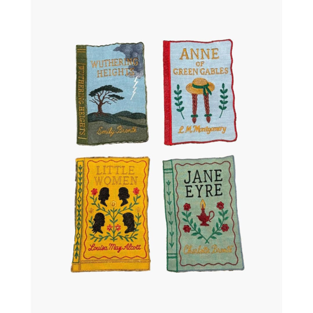 "Literary Heroines Books Embroidered Cocktail Napkins, Set of 4" - Napkins in multicolorassorted-colors by Inner Child