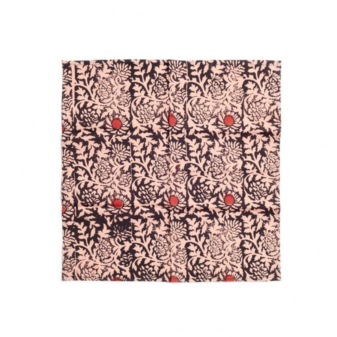 "Hummus Floral Cotton Table Napkin ( set of 4 )" - Napkins in black by Anjali Purohit