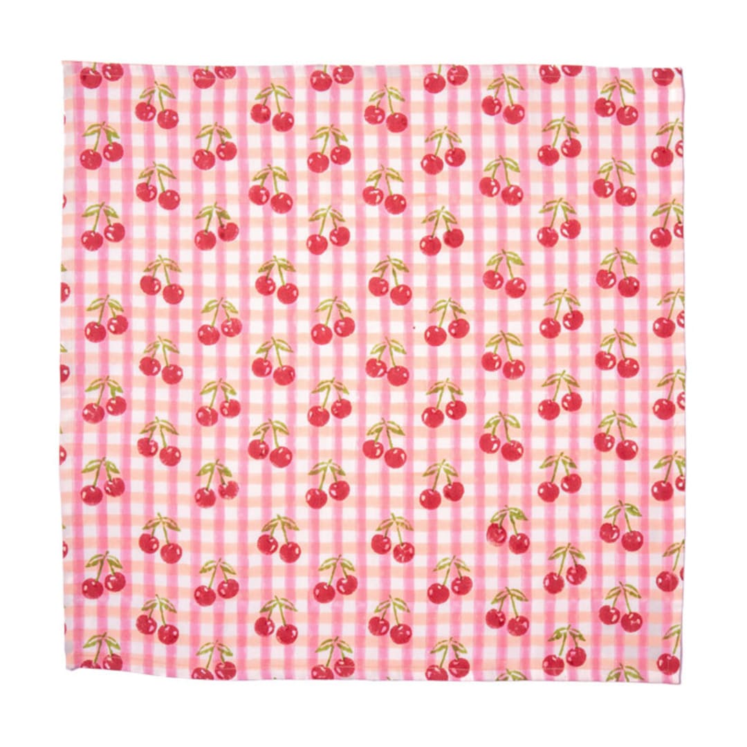"Cherry Blockprint Napkins in Red Gingham, Set of 4" - Napkins in red by Michelle Pham