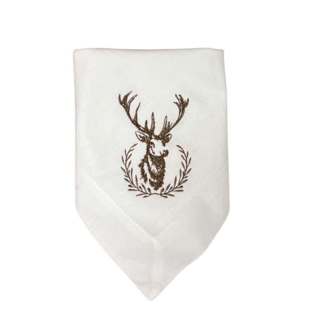 "Dinner Napkin with Embroidered Deer Stag Wreath" - Napkins in brown by Virginia Marcello