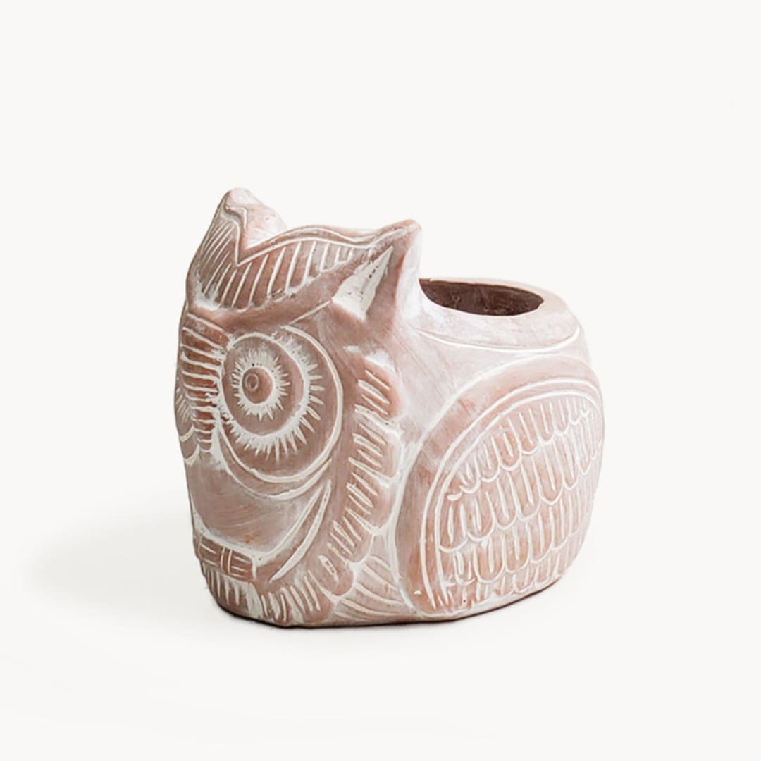 "Handmade Terracotta Pot - Horned Owl" - Planters in natural by KORISSA