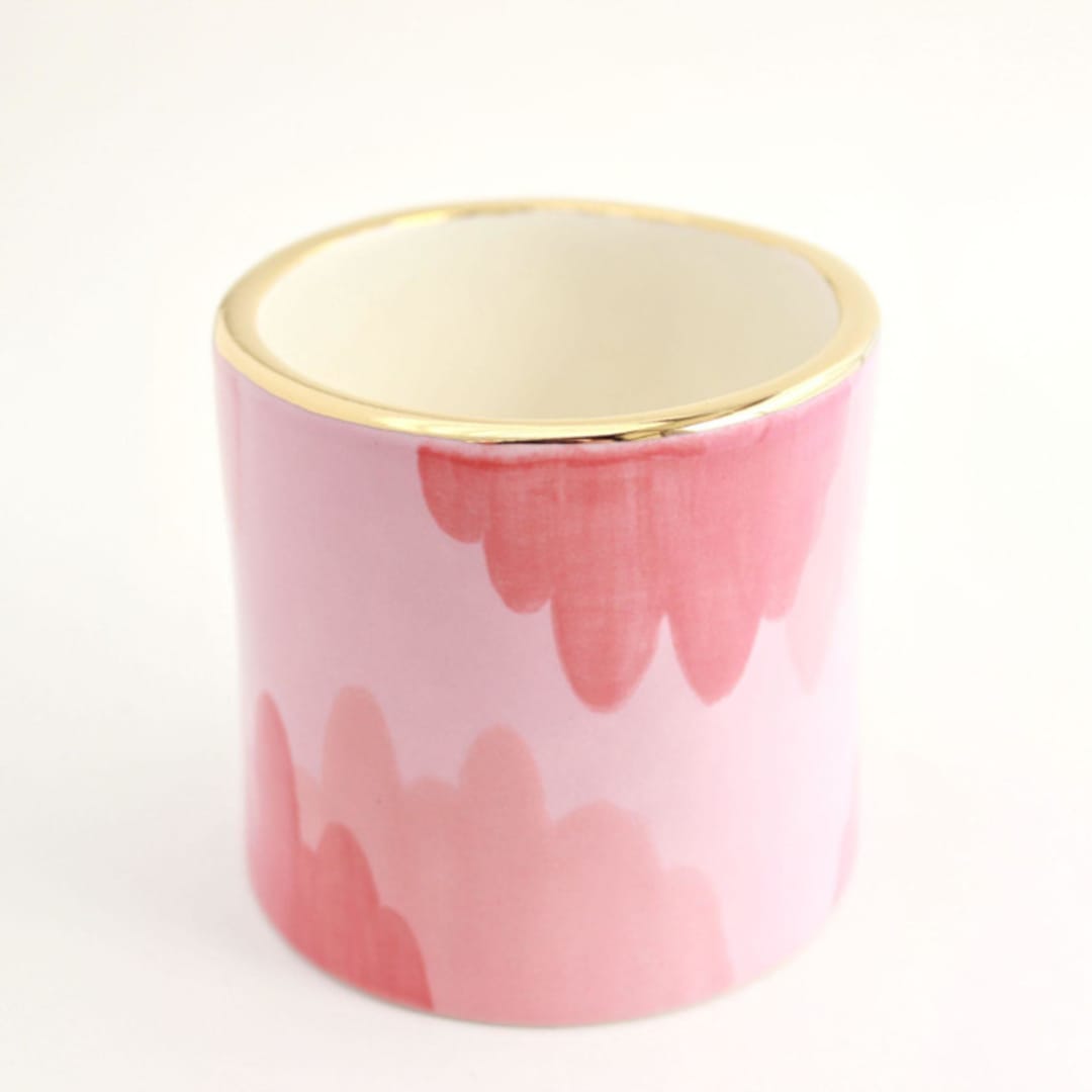 Pink Abstract Gold Rimmed Mini Planter