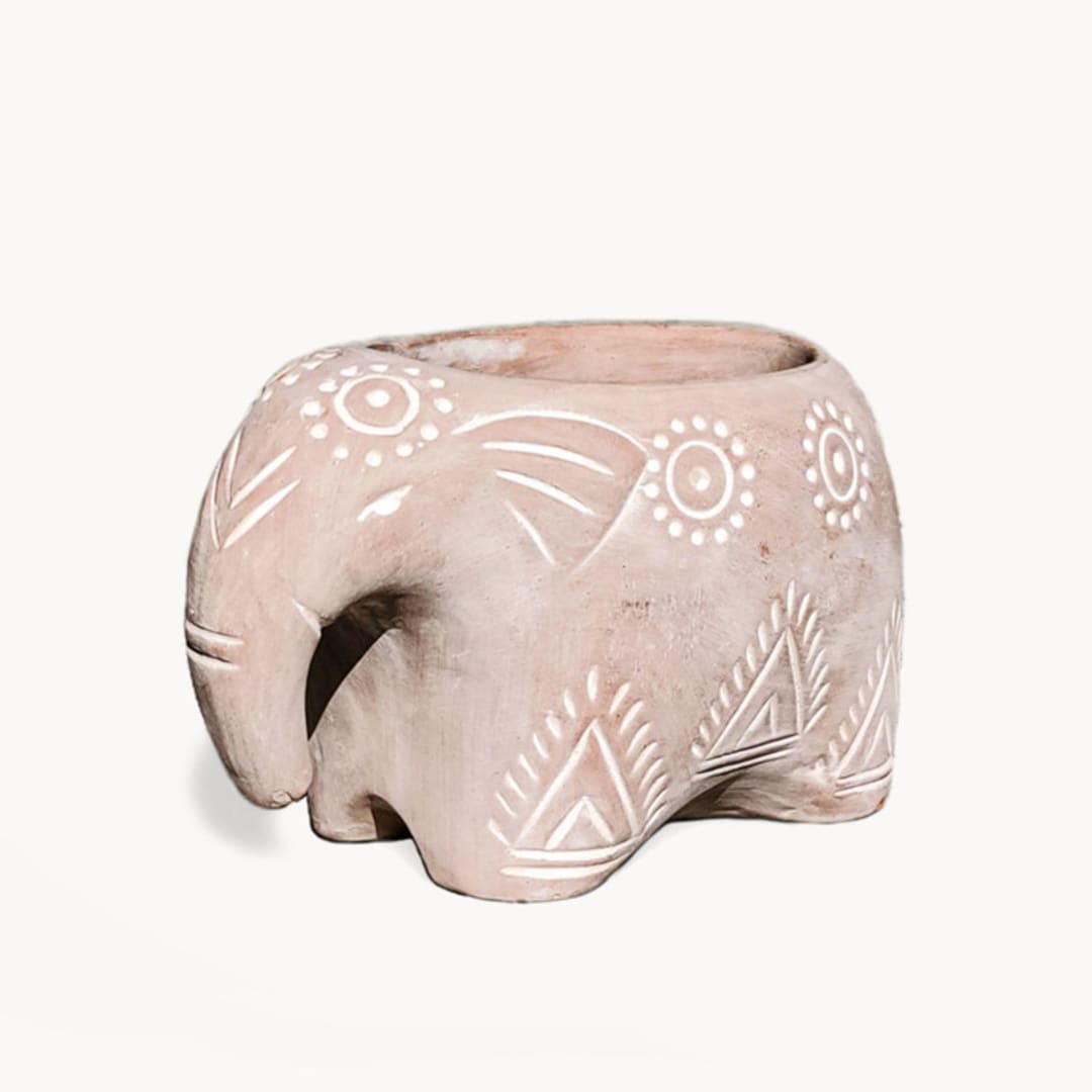 "Handmade Terracotta Pot - Folk Elephant" - Planters in natural by KORISSA