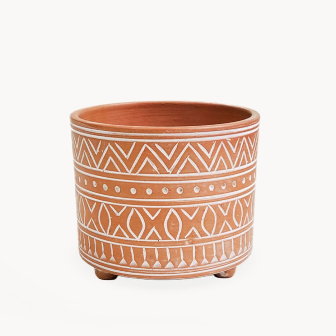 "Hand Etched Terracotta Pot - Small" - Planters in natural by KORISSA