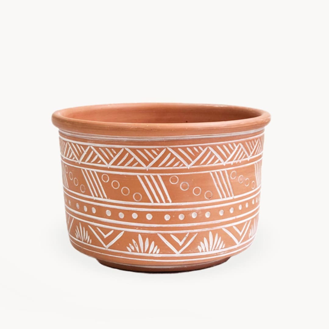 "Hand Etched Terracotta Pot-Large" - Planters in natural by KORISSA