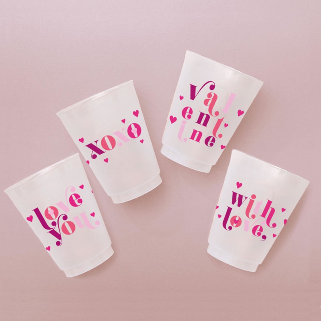 "Valentine Frosted Plastic Cups, Pack of 12" - Paper and Plastic Cups in multicolor by ForYourParty